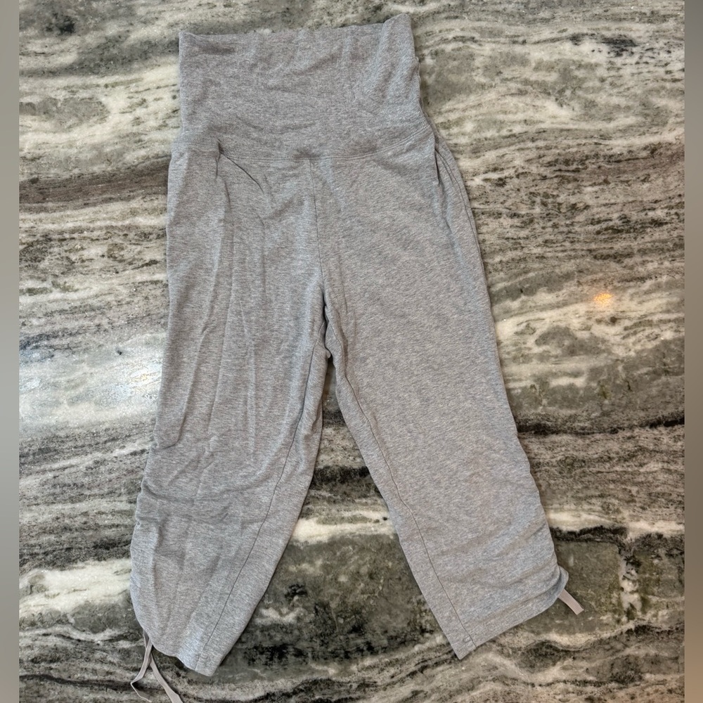 Express Fold Over Heather Gray Cropped Pants With Ties Women’s Size Small